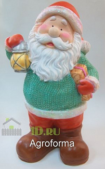 Садовая фигура Дед мороз с фонариком с глиттером блестки  50 см